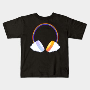 Rainbow Sun Moon Music Headphones Kids T-Shirt